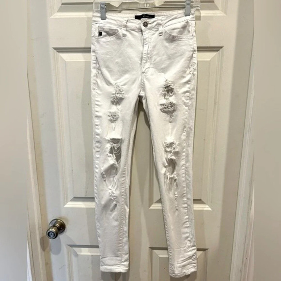 Kancan‎ White Mid Rise Skinny Distressed Destroyed Ripped Jeans size 5 / 26 - Picture 1 of 8